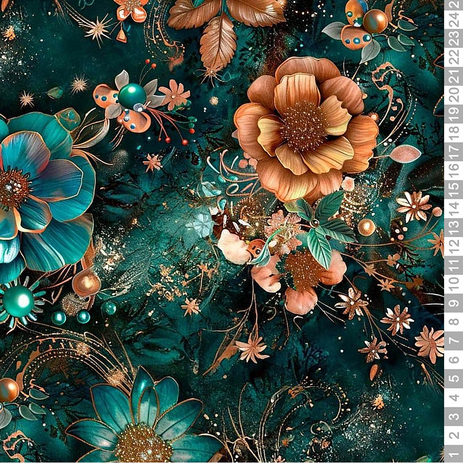 Smaragdové květiny Tričkovina 190gr. /Teplákovina 240gr.