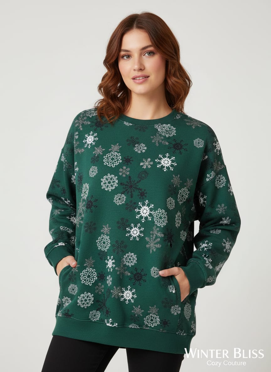 Třpytivé vločky Tm. zelená Teplákovina 240gr.❄️