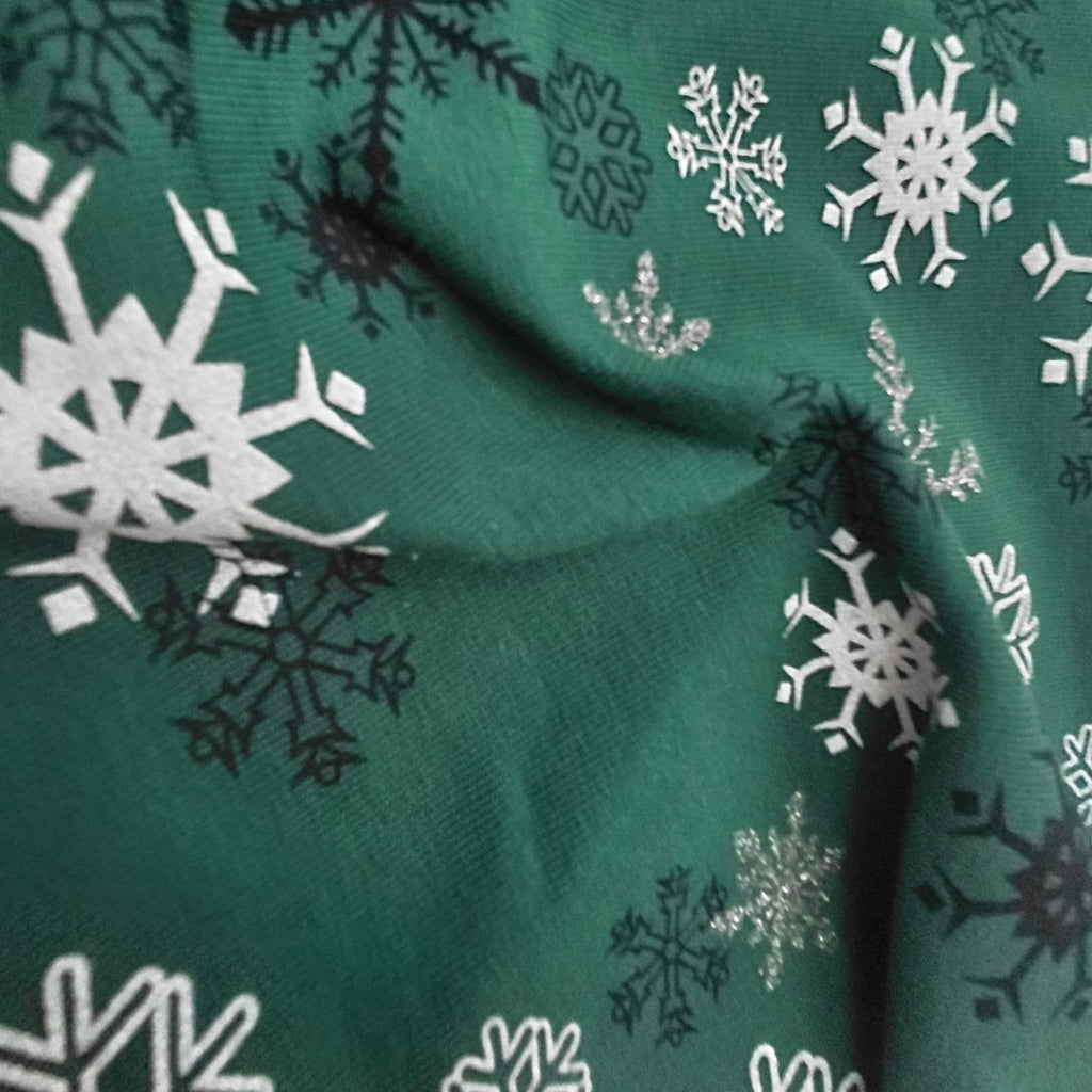 Třpytivé vločky Tm. zelená Teplákovina 240gr.❄️