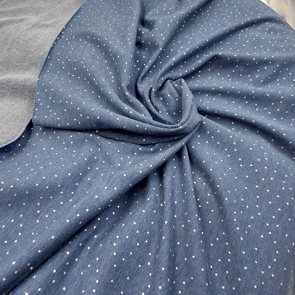 Stříbrný puntík na modré teplákovina Počesaná 240gr.❄️