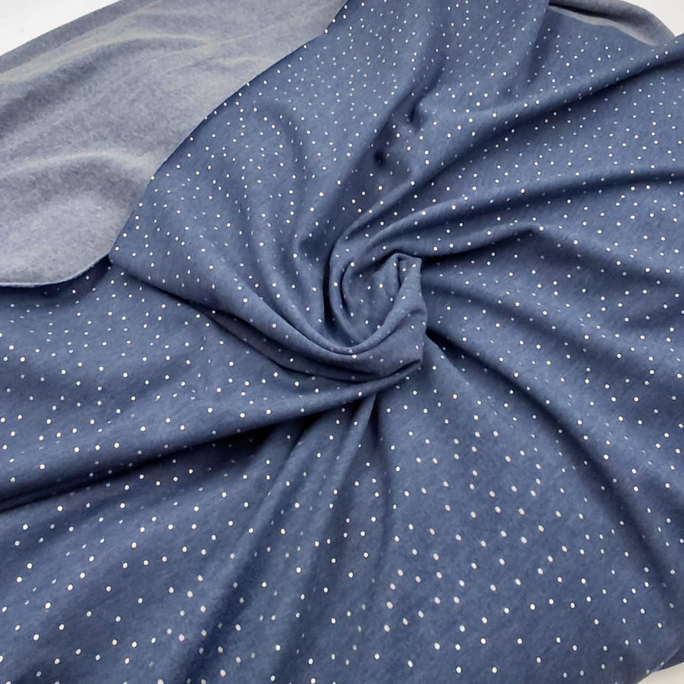 Stříbrný puntík na modré teplákovina Počesaná 240gr.❄️