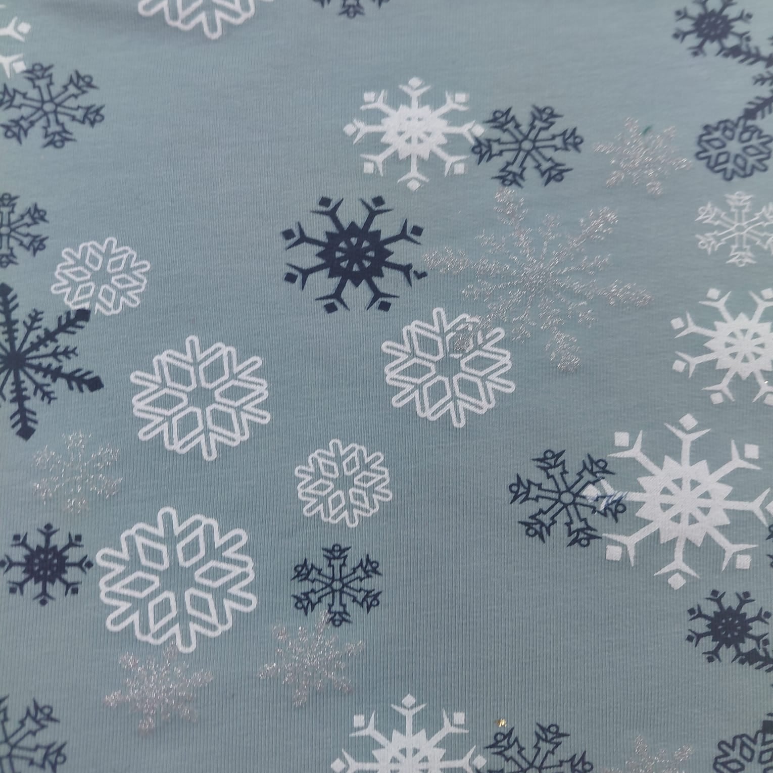 Třpytivé vločky Sv. modrošedá Teplákovina 240gr. ❄️