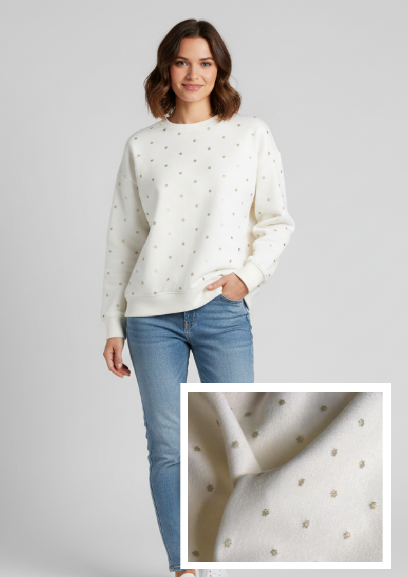 Zlatá hvězdička na smetanové Teplákovina Počesaná VISKOZA 240gr.❄️