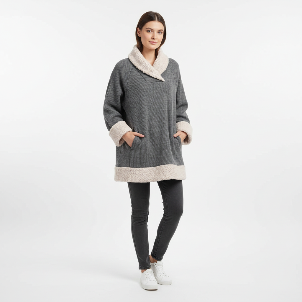 Svetr z tmavě šedé pleteniny s krémovým beránkem