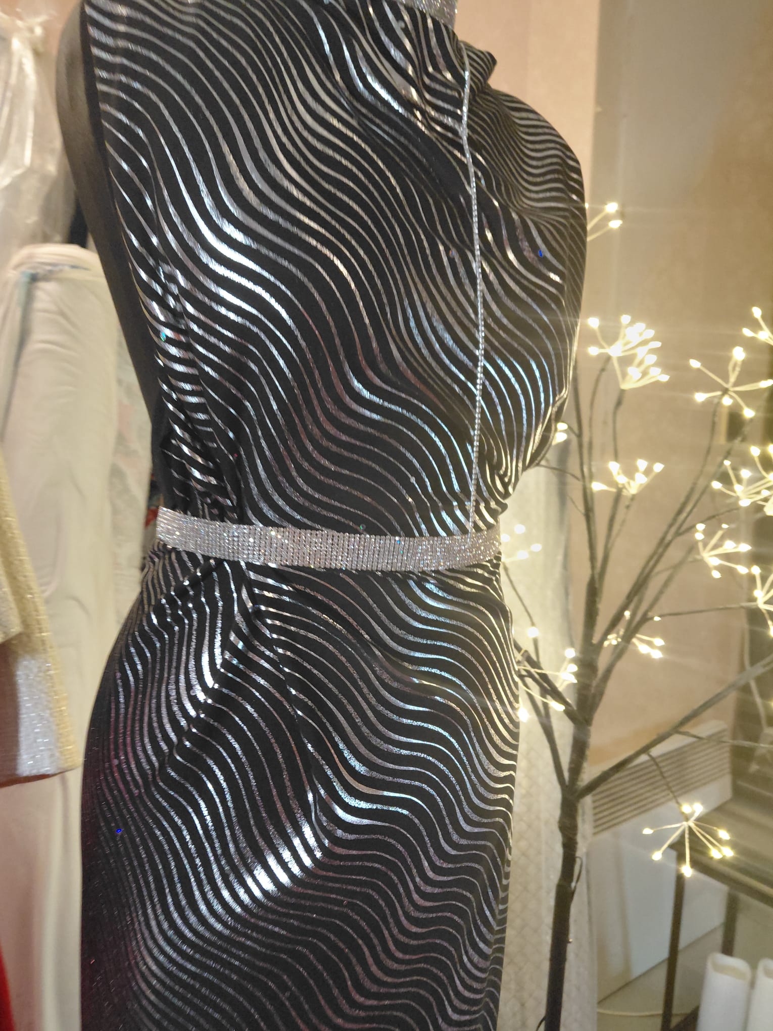 Polyesterový úplet Stříbrné pruhy