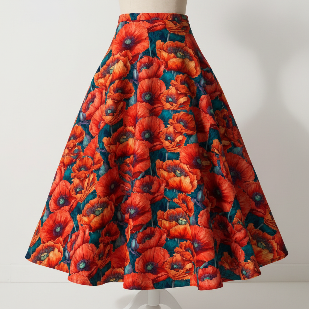 Vzor s vlčími máky pro kolovou sukni